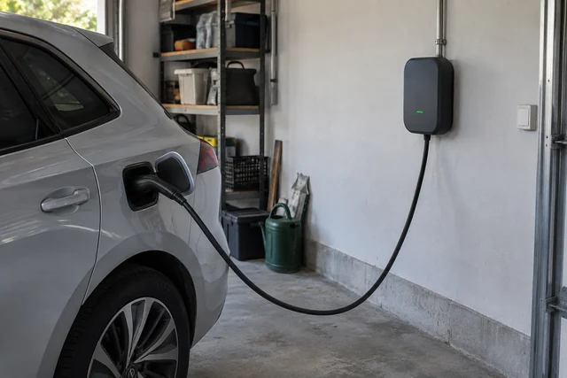 Punto de recarga de vehículo eléctrico en garaje