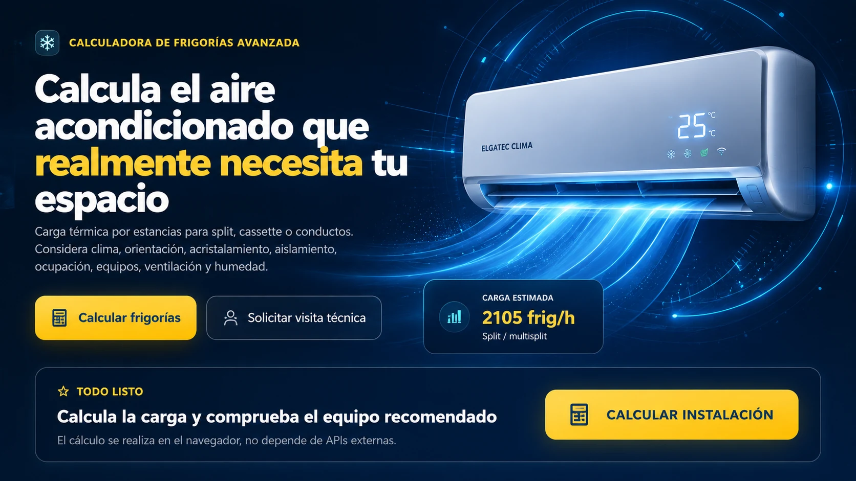 Calculadora de frigorías para aire acondicionado de ELGATEC