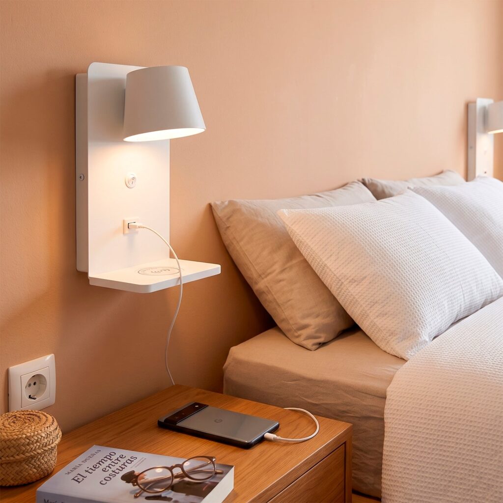 Aplique de pared para lectura con puerto USB "Lumo"6W Base carga inalámbrica