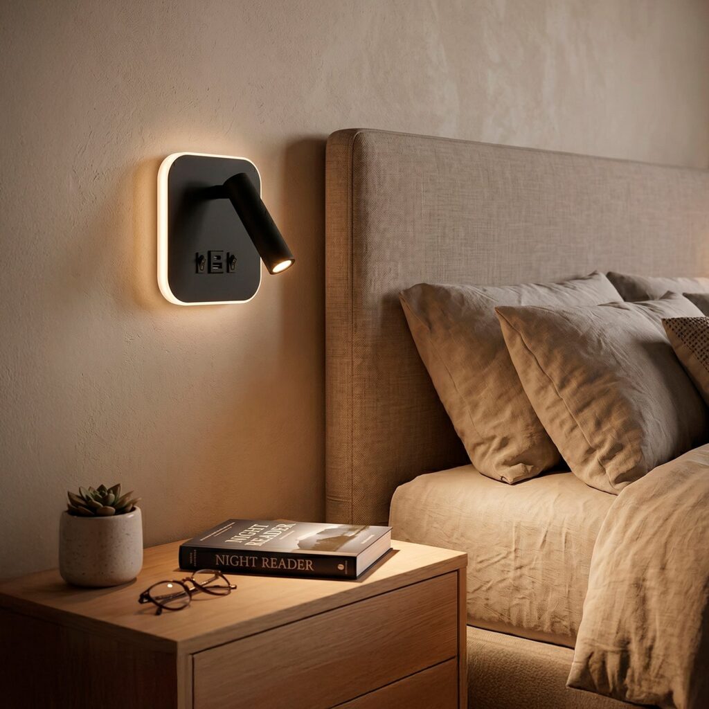 Aplique LED Spot Square 9W con Salida USB-C 630Lm 3000ºK Negro