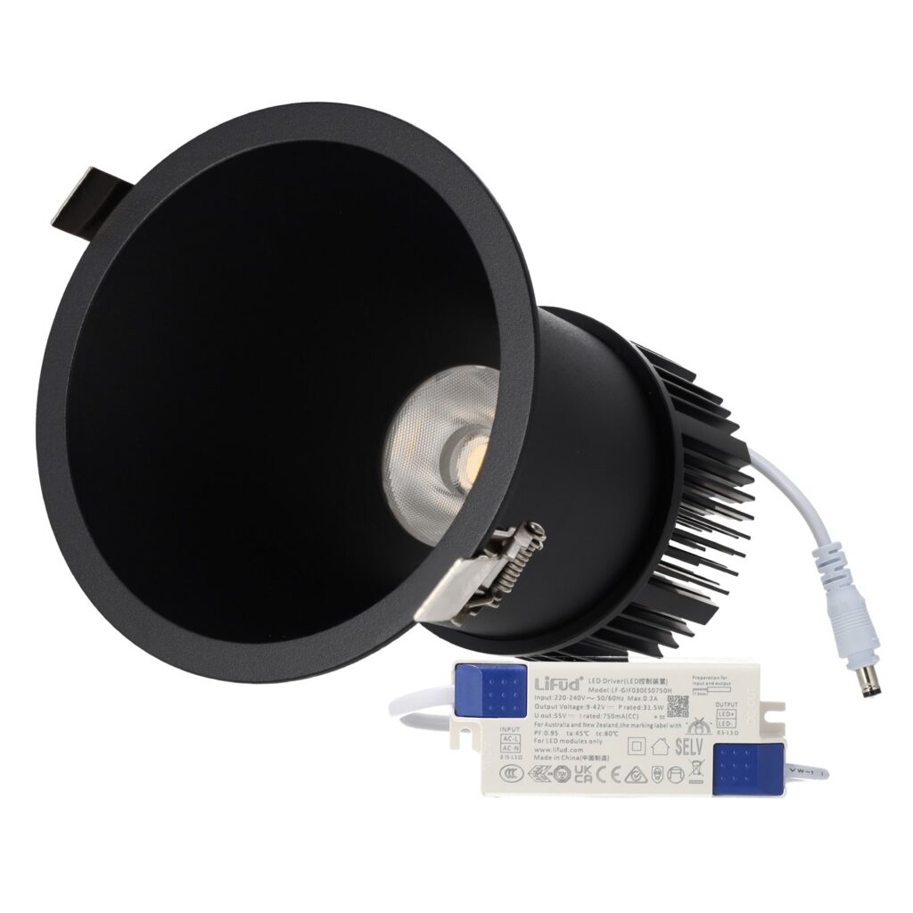 Downlight Empotrable LED 10W 90Lm/W CRI>95 4000ºK Driver Lifud 50.000H Blanco Natural Negro