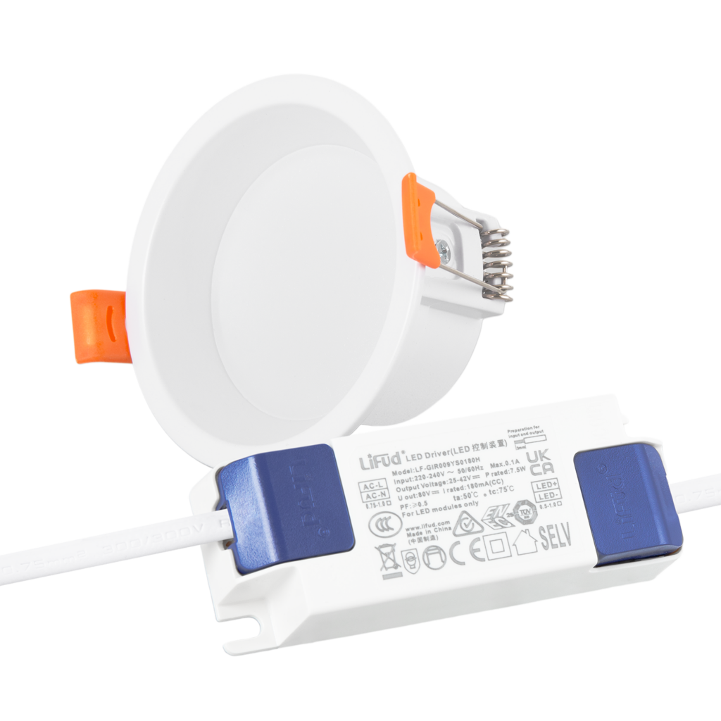 Downlight LED 7W 140Lm/W Driver LIFUD Flicker Free 6000ºK