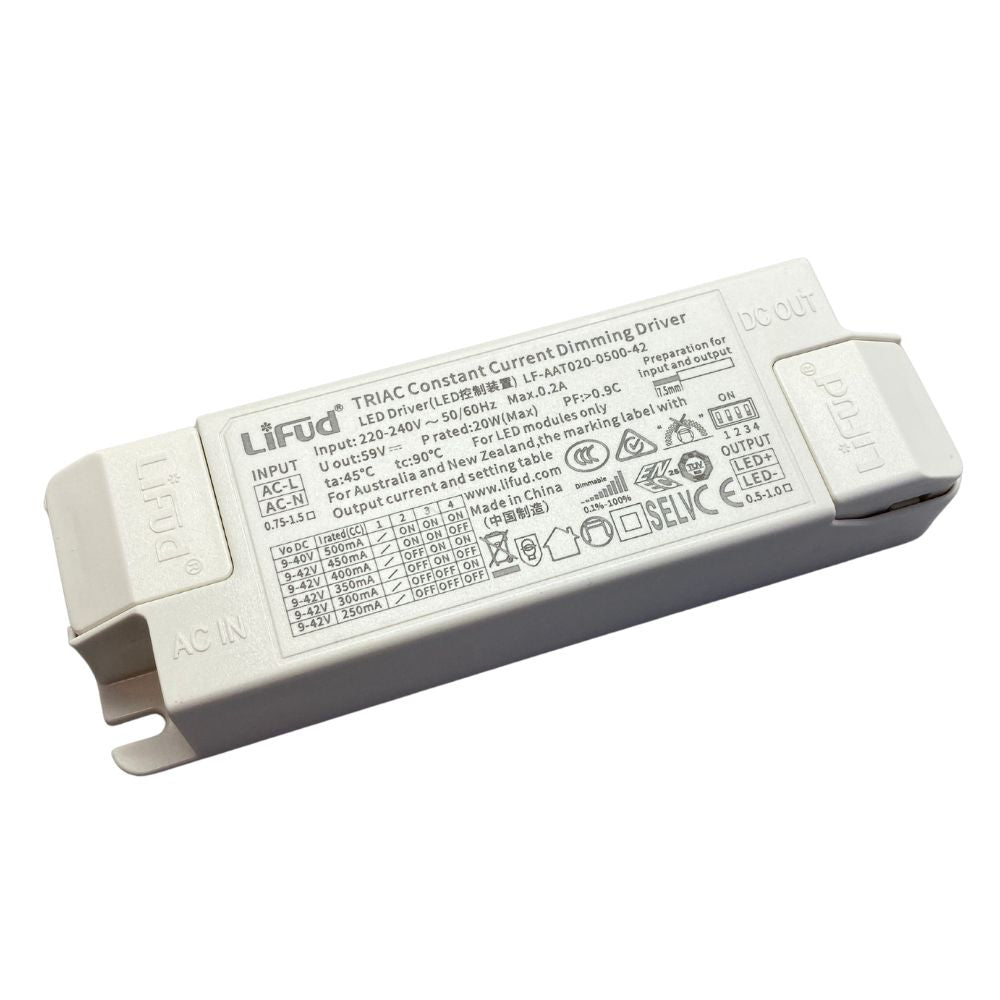 Driver Lifud 20W Salida: 9-42V 250-500mA Dimable Leading/ Trailing edge IP20