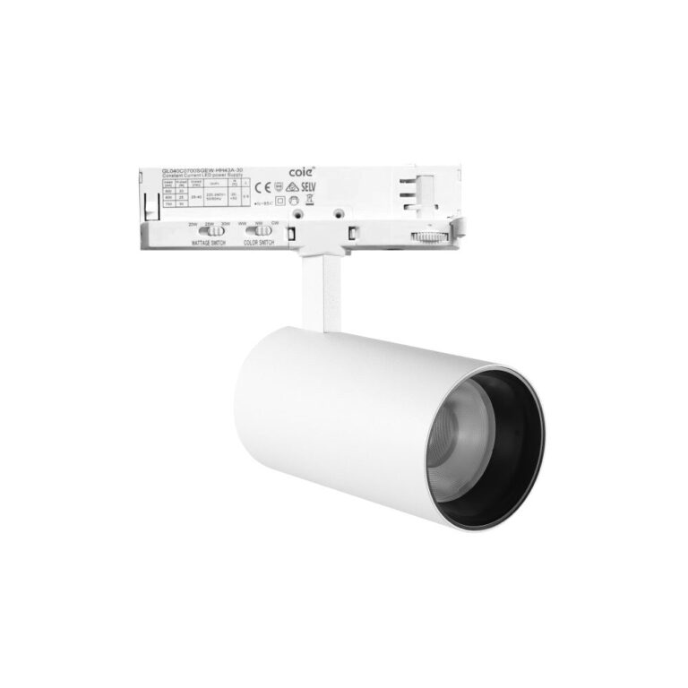 Foco de Carril LED Trifásico Potencia_Temperatura de Color Regulables 20_25_30W 6000_4000_3000K Blanco