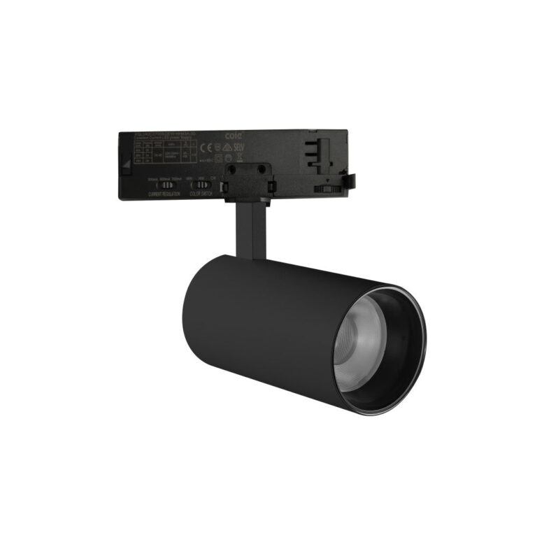 Foco de Carril LED Trifásico Potencia_Temperatura de Color Regulables 20_25_30W 6000_4000_3000K Negro
