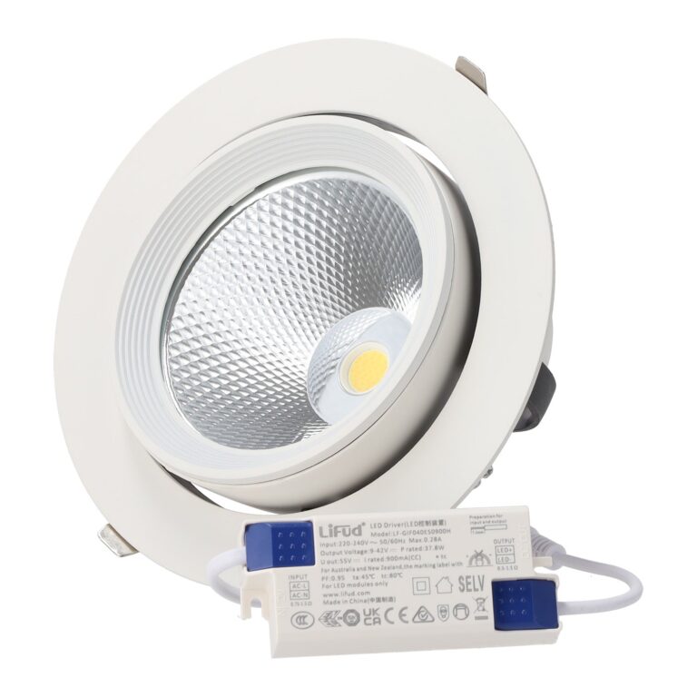 Foco Downlight LED 40W CCT (Tonalidad Luz Regulable) Circular Orientable Driver LIFUD 40.000H Microprismático