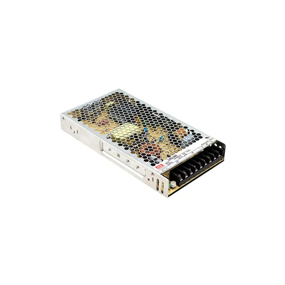 LRS-200-24 Transformador MEANWELL Entrada 90-132/180-264VAC Salida 24VDC 8,8A, 211,2W Aislamiento 3000VAC Sin PFC