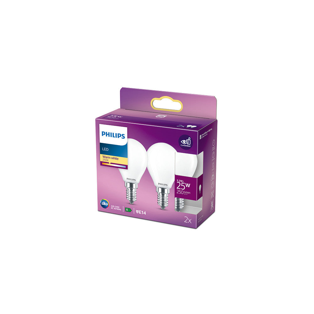 Pack 2 Bombilla LED Philips E14 P45 2.2W 250Lm 2700K