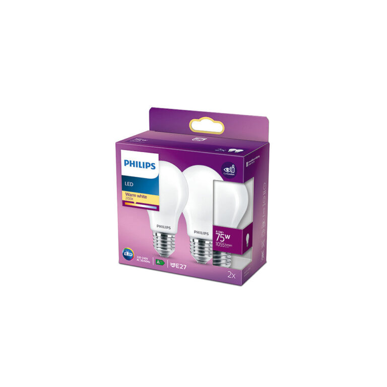 Pack 2 Bombilla LED Philips E27 A60 8.5W 1055Lm 2700K