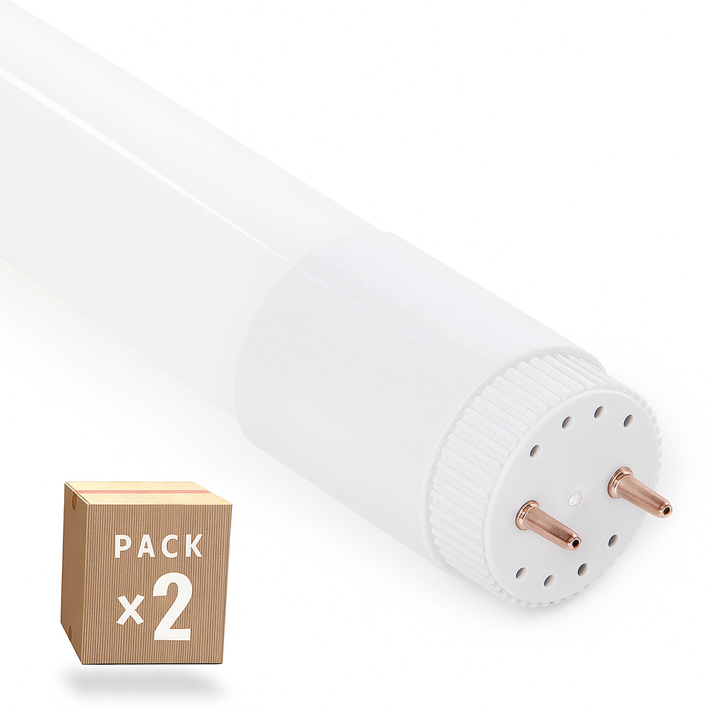 Pack 2 Tubo LED T8 18W 2.880Lm 6000ºK Vidrio 120Cm Conexión 2 Extremos 40.000H