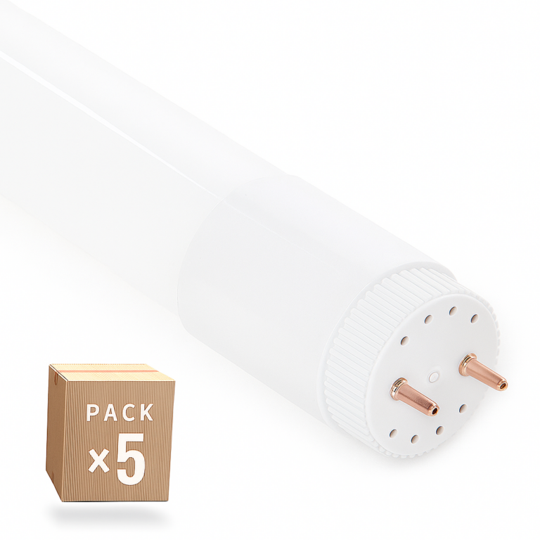 Pack 5 Tubo LED T8 18W 2.880Lm 6000ºK Vidrio 120Cm Conexión 2 Extremos 40.000H