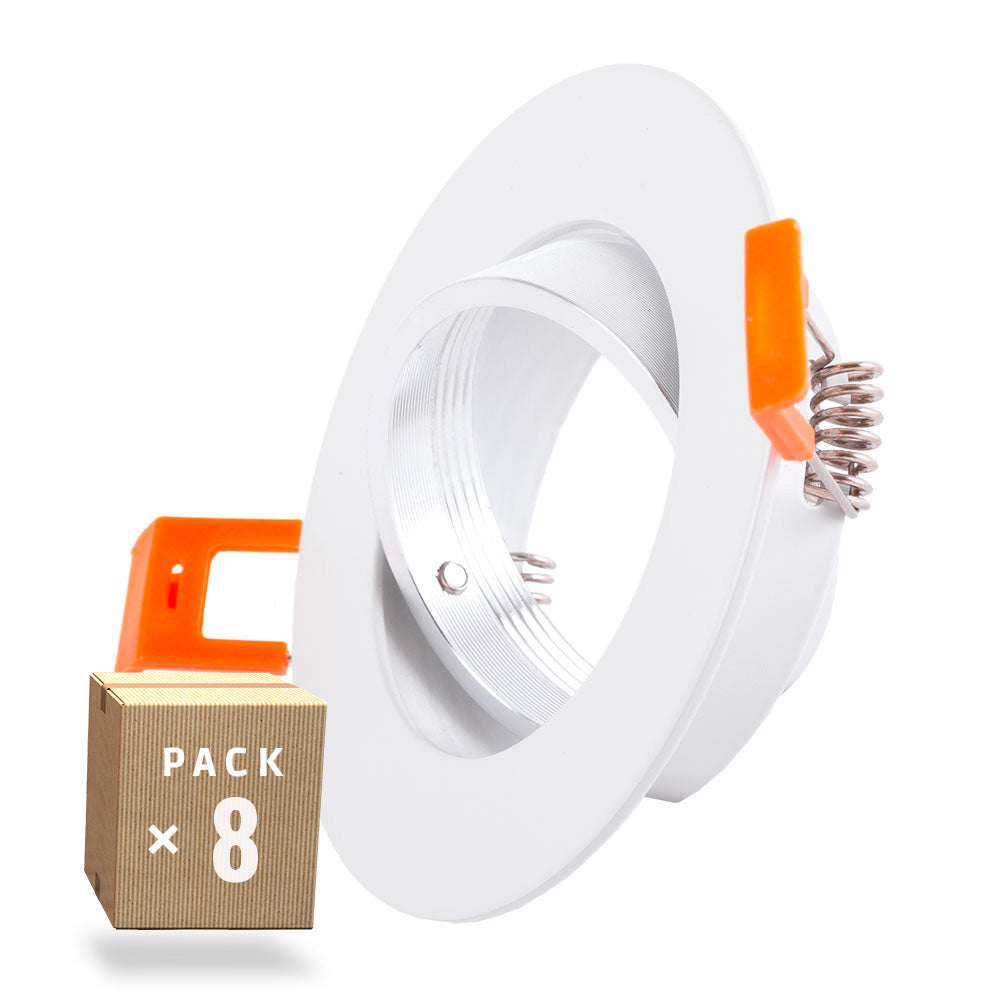 Pack 8 Aro Foco Downlight Basculante Circular Aluminio Blanco 93Mm