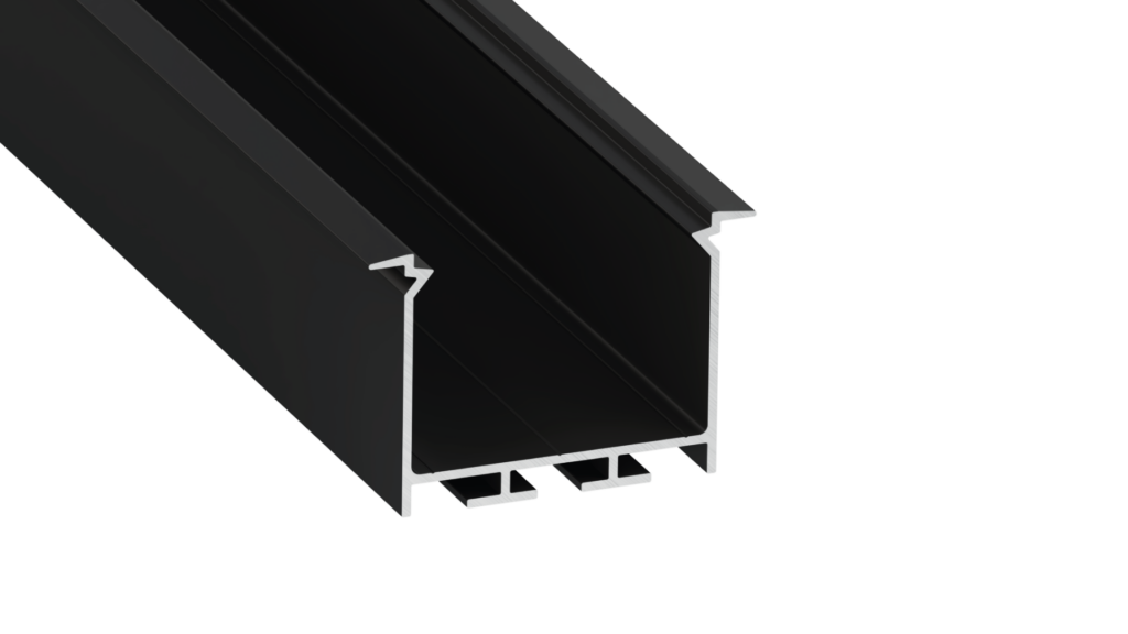 Perfíl Aluminio KIMERA-"HEDE" Anodizado Negro con Difusor Opal , Tapones y Clips Sujección 2,02M
