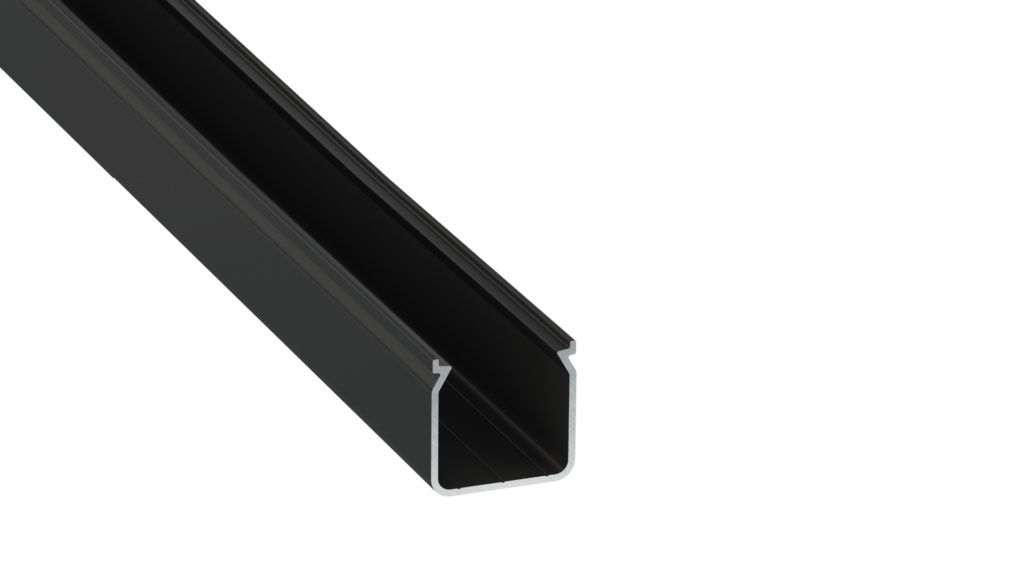 Perfíl Aluminio KIMERA-"HELSE" Anodizado Negro con Difusor Opal , Tapones y Clips Sujección 2,02M