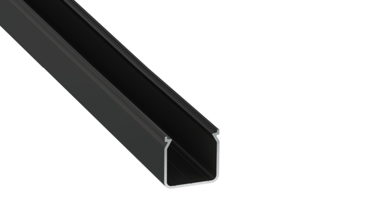 Perfíl Aluminio KIMERA-"HELSE" Anodizado Negro con Difusor Opal , Tapones y Clips Sujección 2,02M