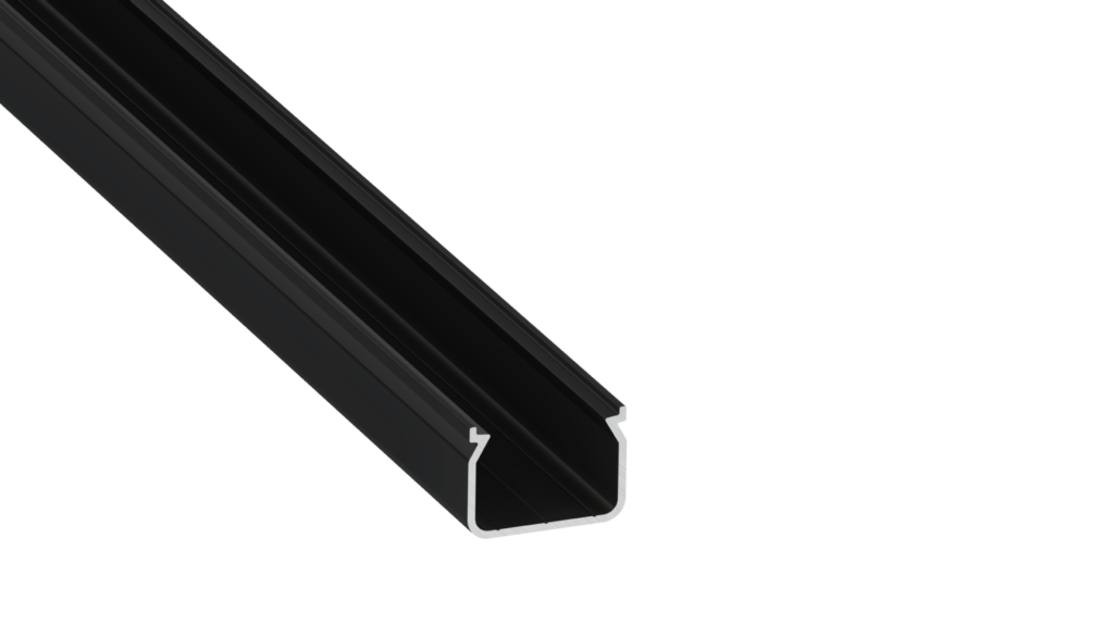 Perfíl Aluminio KIMERA-"HOM" Anodizado Negro con Difusor Opal , Tapones y Clips Sujección 2,02M