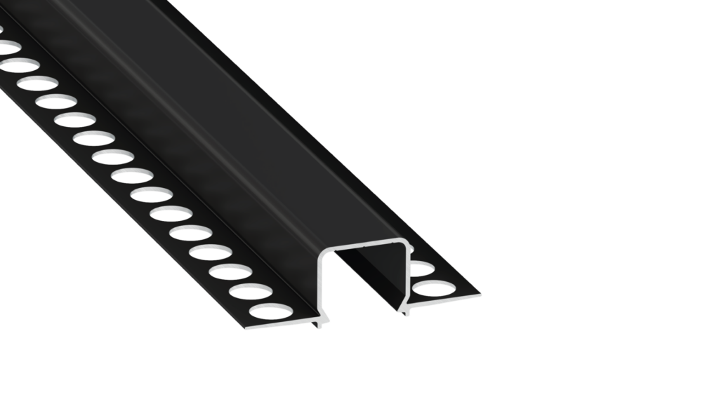 Perfíl Aluminio KIMERA-"MOSSO" Anodizado Negro con Difusor Opal , Tapones y Clips Sujección 2,02M