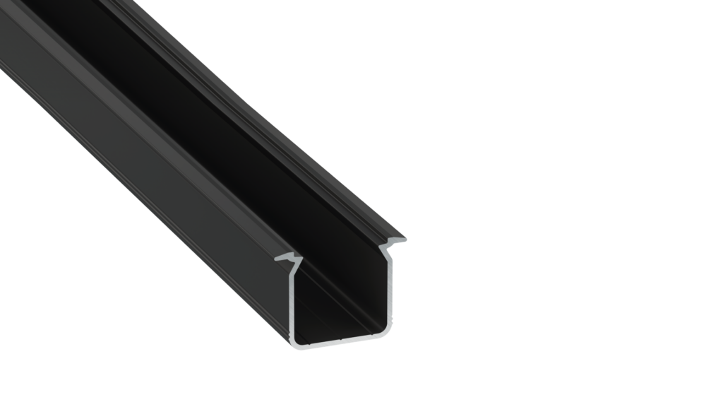 Perfíl Aluminio KIMERA-"SKAGEN" Anodizado Negro con Difusor Opal , Tapones y Clips Sujección 2,02M