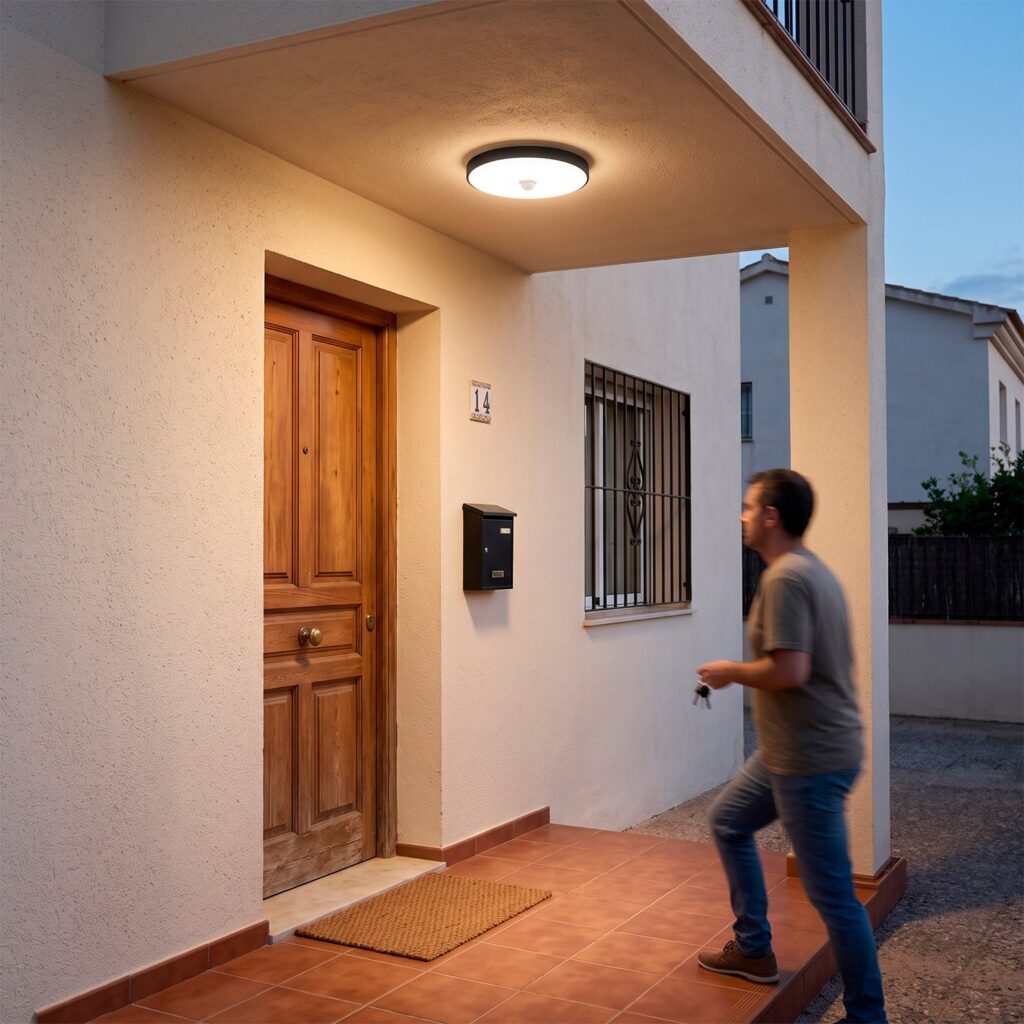 Plafón LED Exterior 10W 1000Lm CCT (Tonalidad Luz Regulable) 3000-4000-6500ºK Detector Proximidad IP65 Acabado Negro