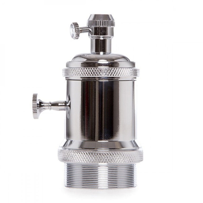 Portalámparas E27 Cobre Baquelita- Interruptor Rotativo, Color Cromo [AM-AH008