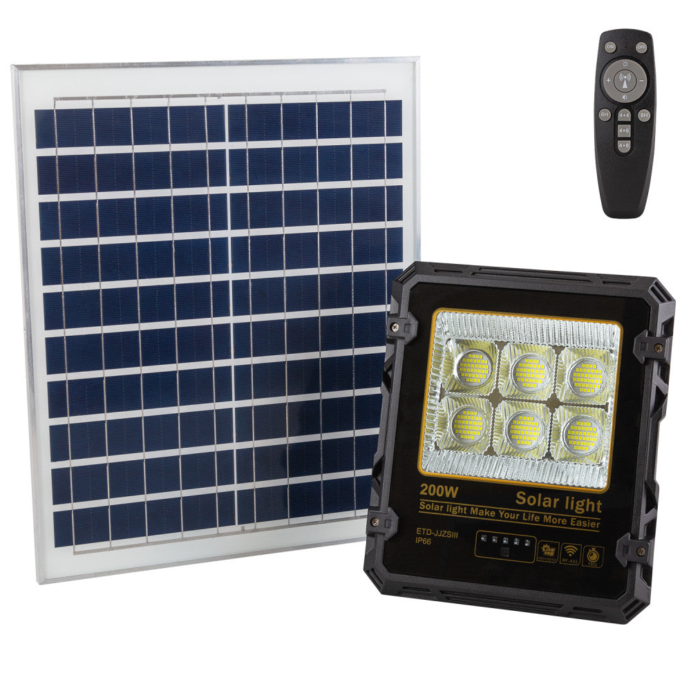 Proyector 200W con Panel Solar Control Remoto IP65