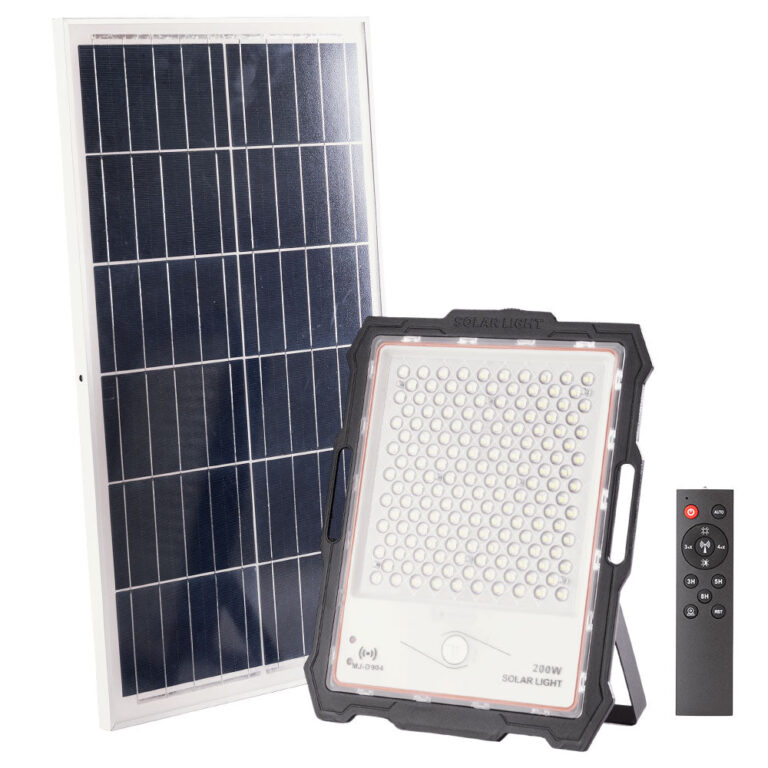Proyector LED Solar 200W Sensor_Control Remoto Panel:5V 45W Batería: 3,3V 45.000Ma