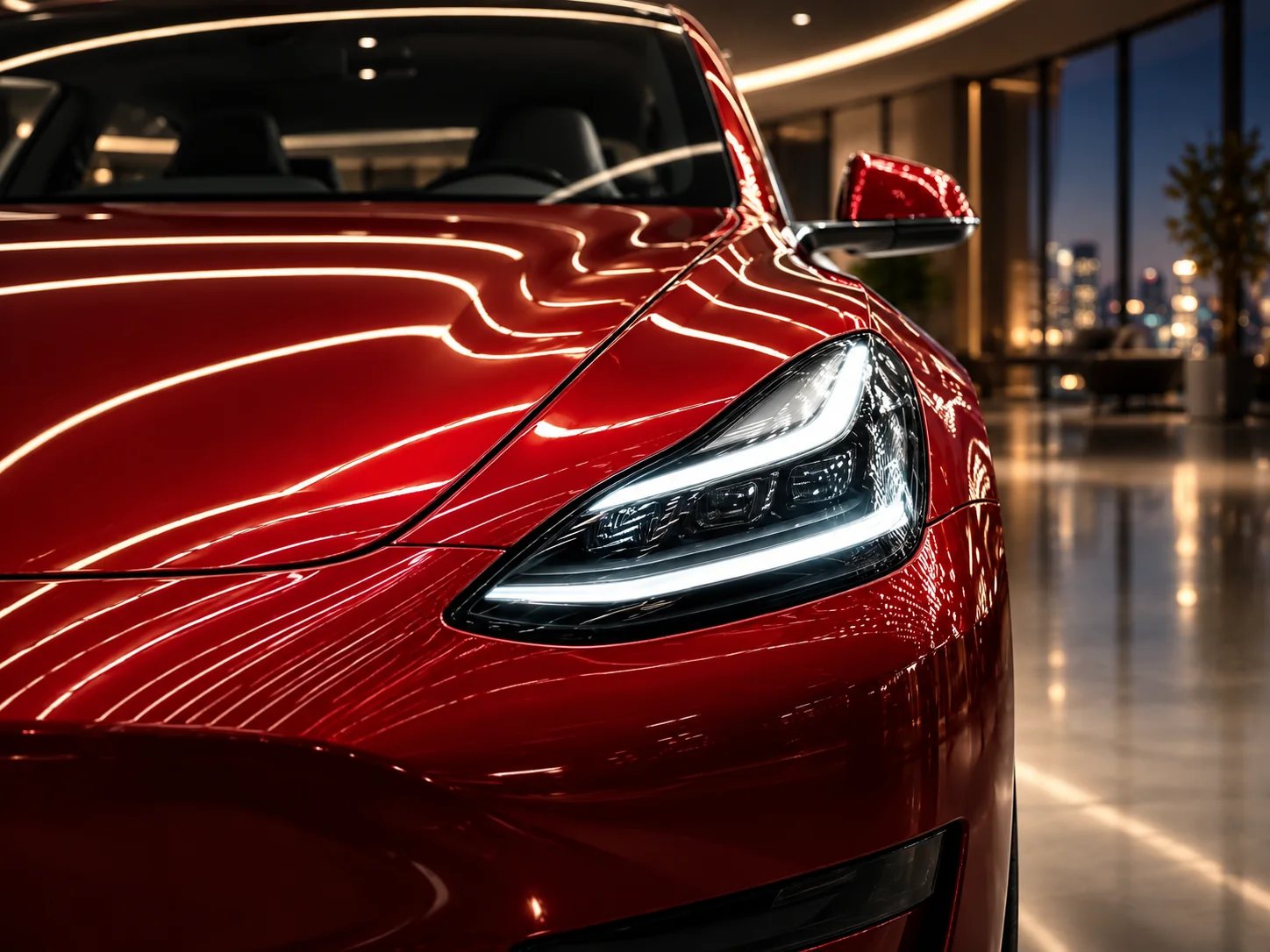 Coche eléctrico rojo en un garaje