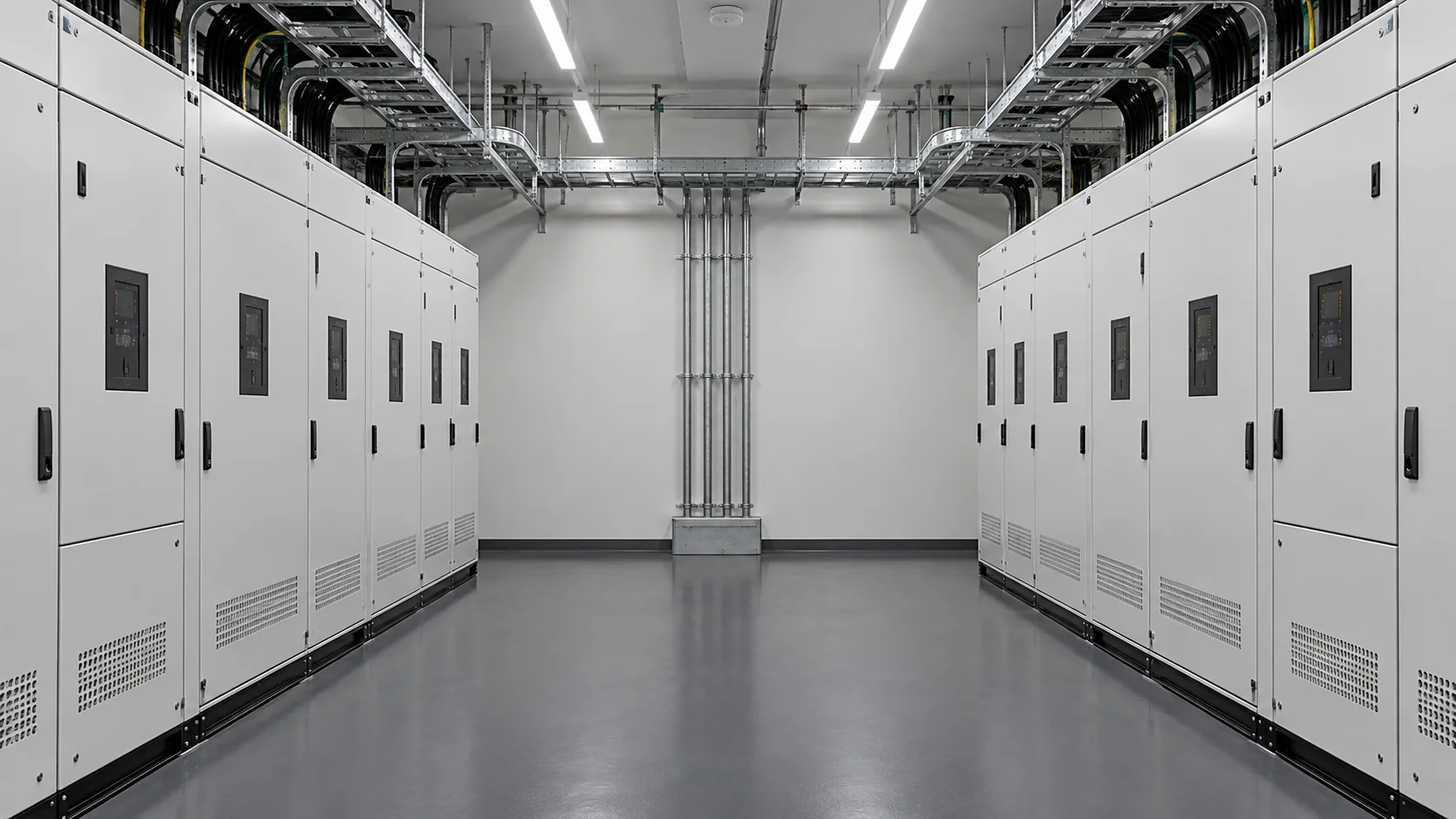 Sala interior de distribución de energía de un centro de datos