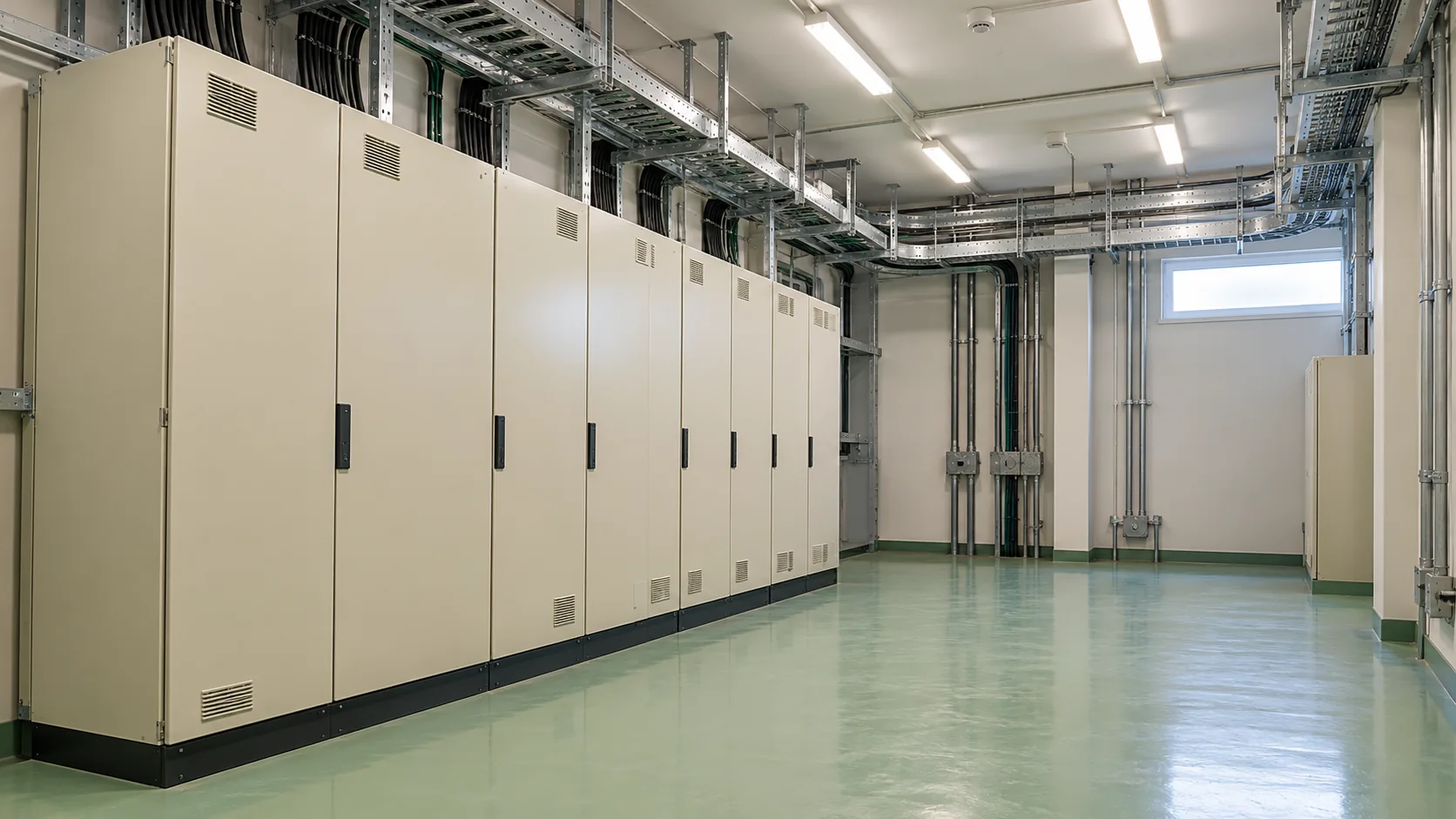 Cuarto técnico de terminal portuaria con cuadros eléctricos cerrados