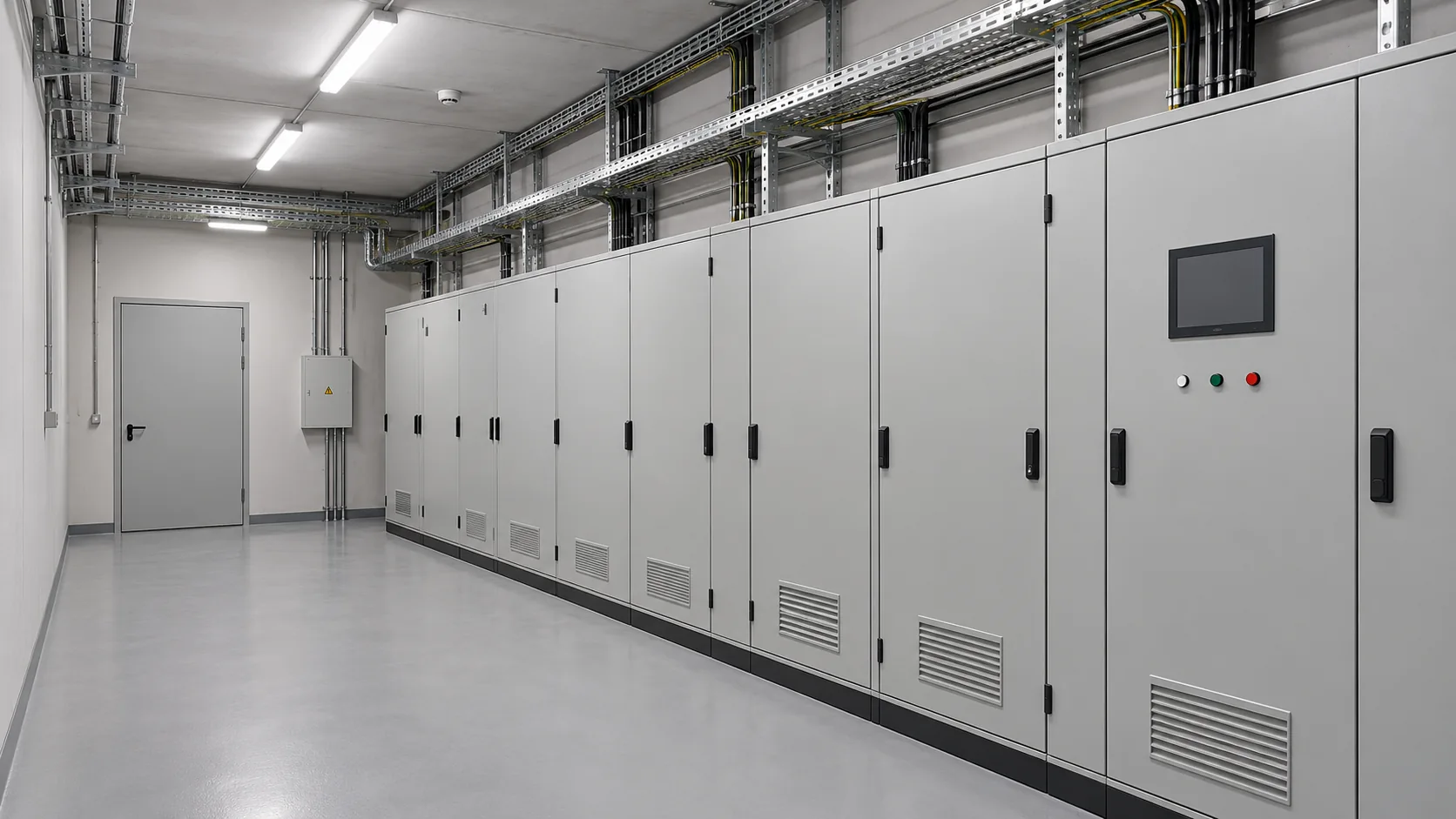 Sala técnica interior con equipos de control y distribución para alumbrado