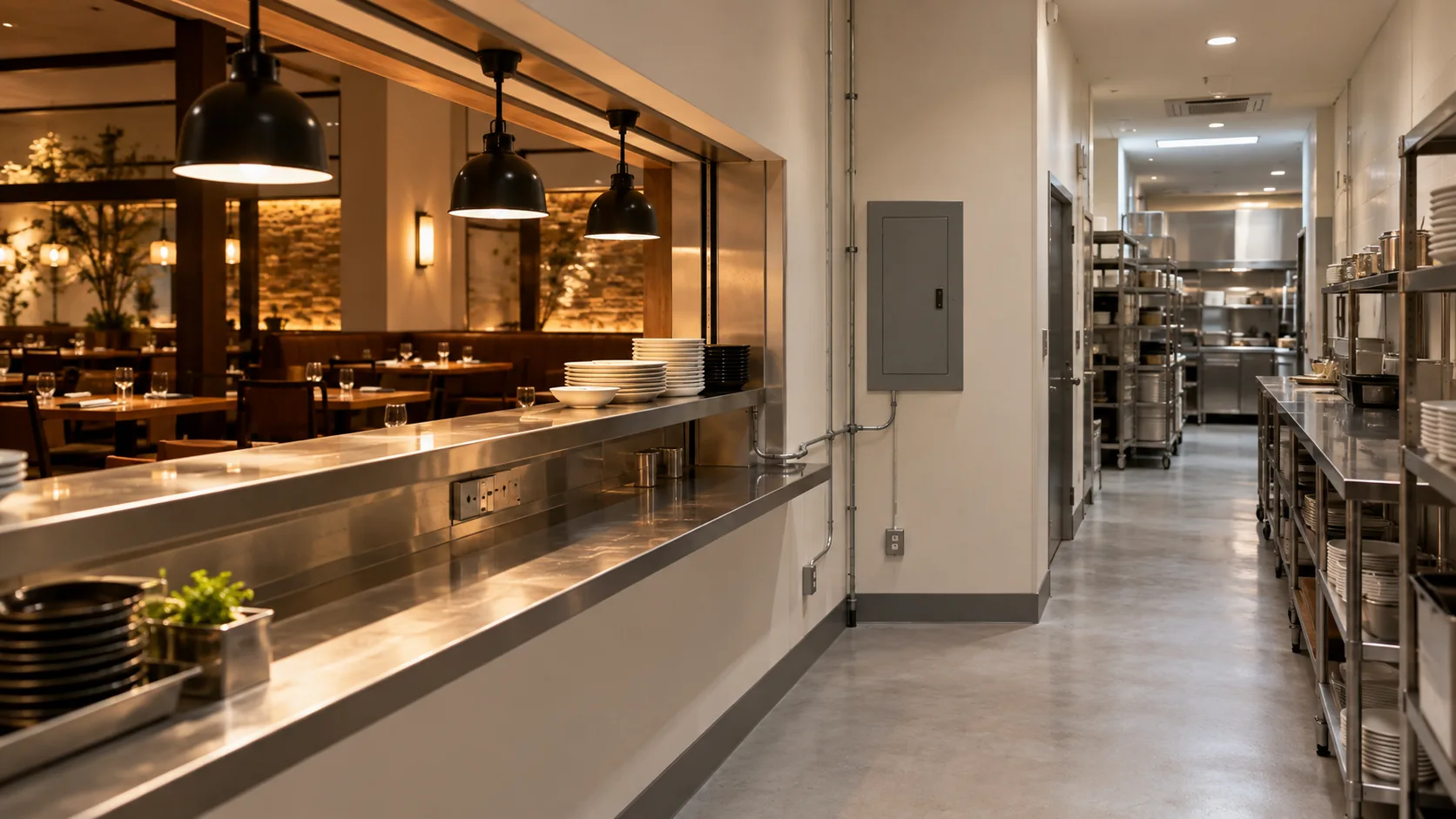 Zona de servicio de restaurante preparada para mantenimiento