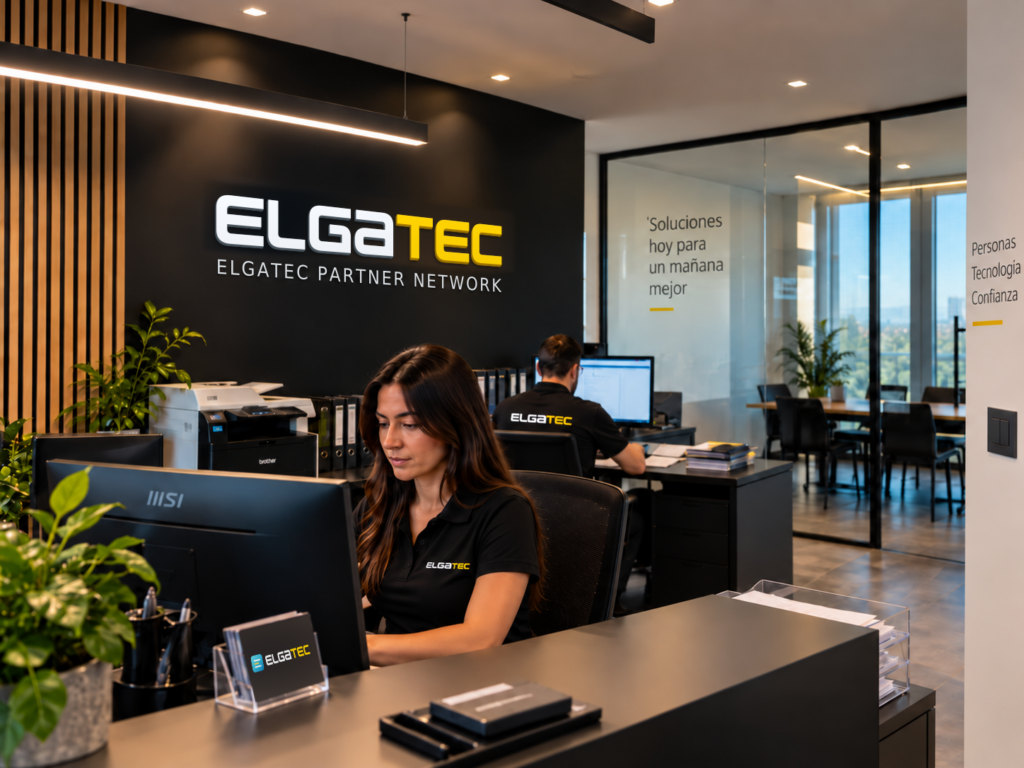 Imagen corporativa de ELGATEC Partner Network en un espacio de oficina